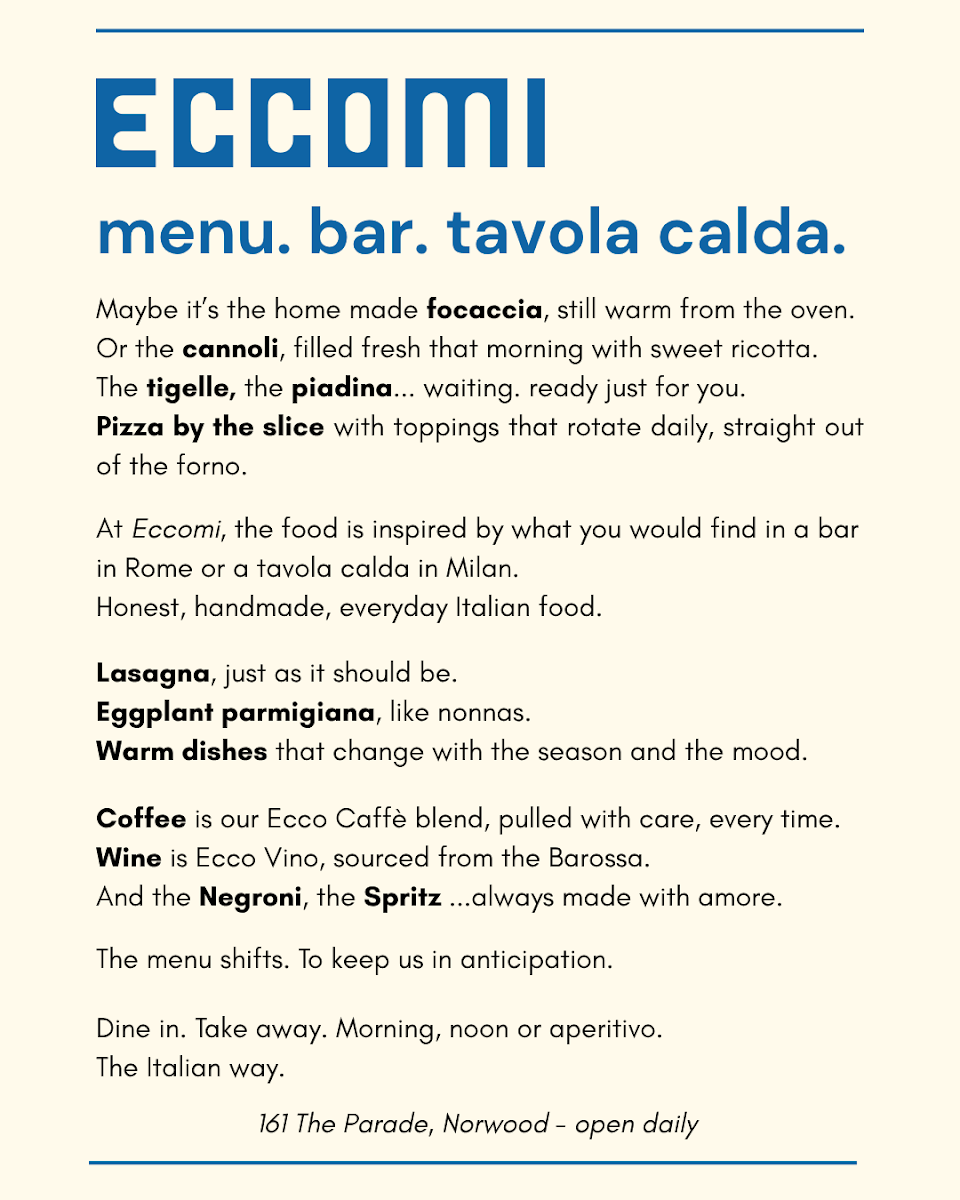 Menu, Eccomi