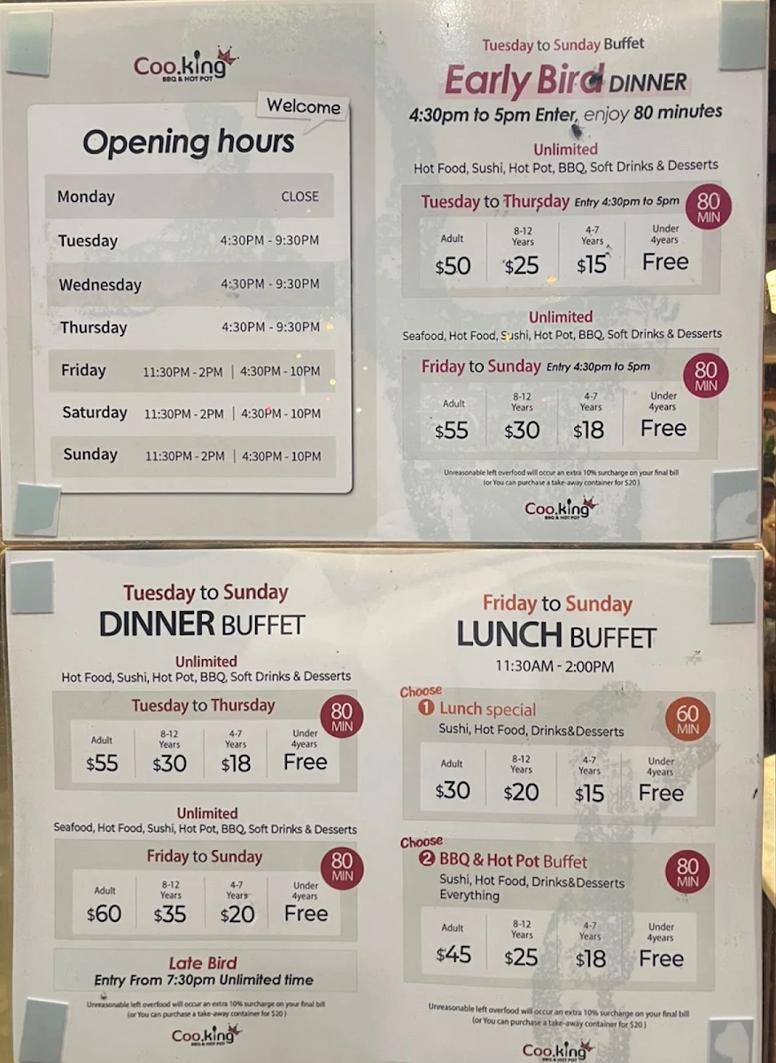 Menu, Coo.King BBQ & Hotpot