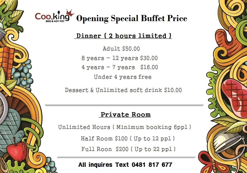 Menu, Coo.King BBQ & Hotpot
