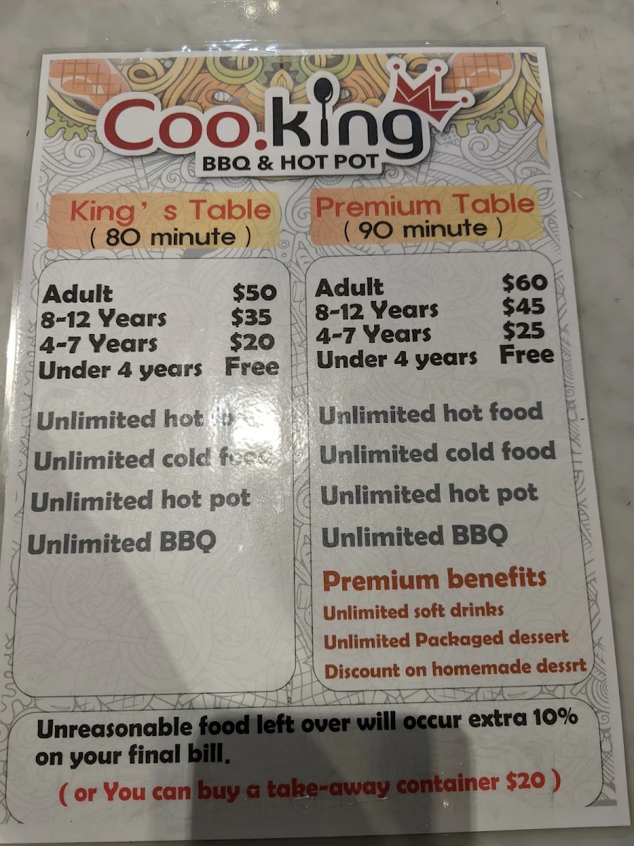 Menu, Coo.King BBQ & Hotpot