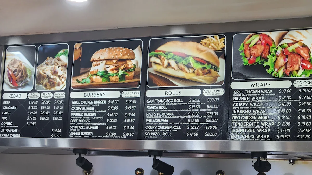 Menu, Naji's Charcoal Chicken & Kebabs