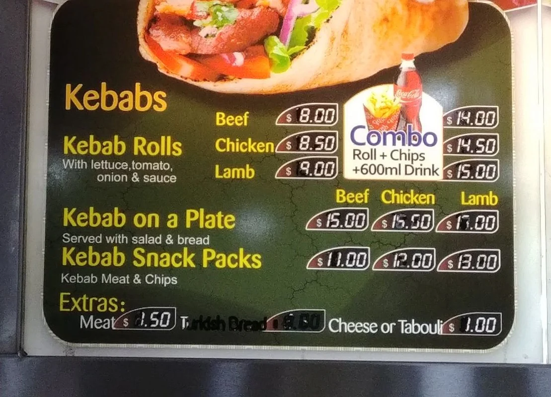 Menu, Naji's Charcoal Chicken & Kebabs