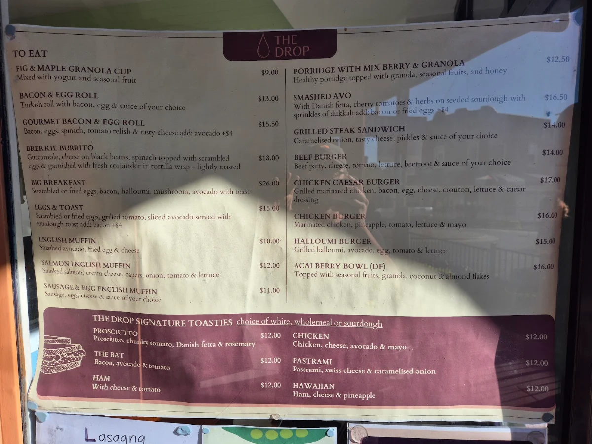 Menu, The Drop Espresso & Juice Bar