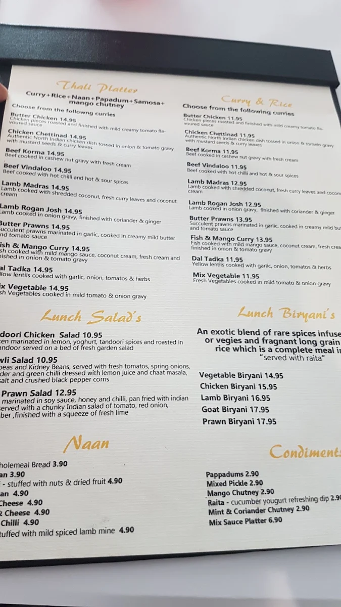 Menu, Roshni by Raj