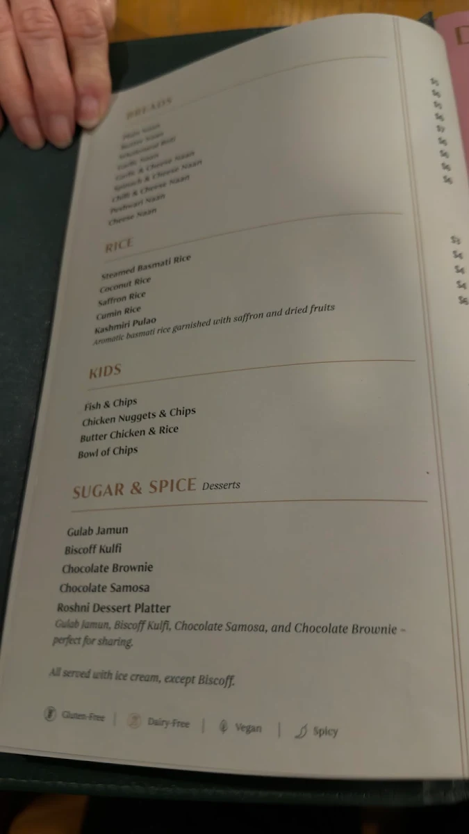 Menu, Roshni by Raj