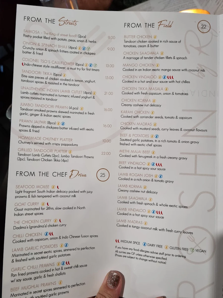 Menu, Roshni by Raj