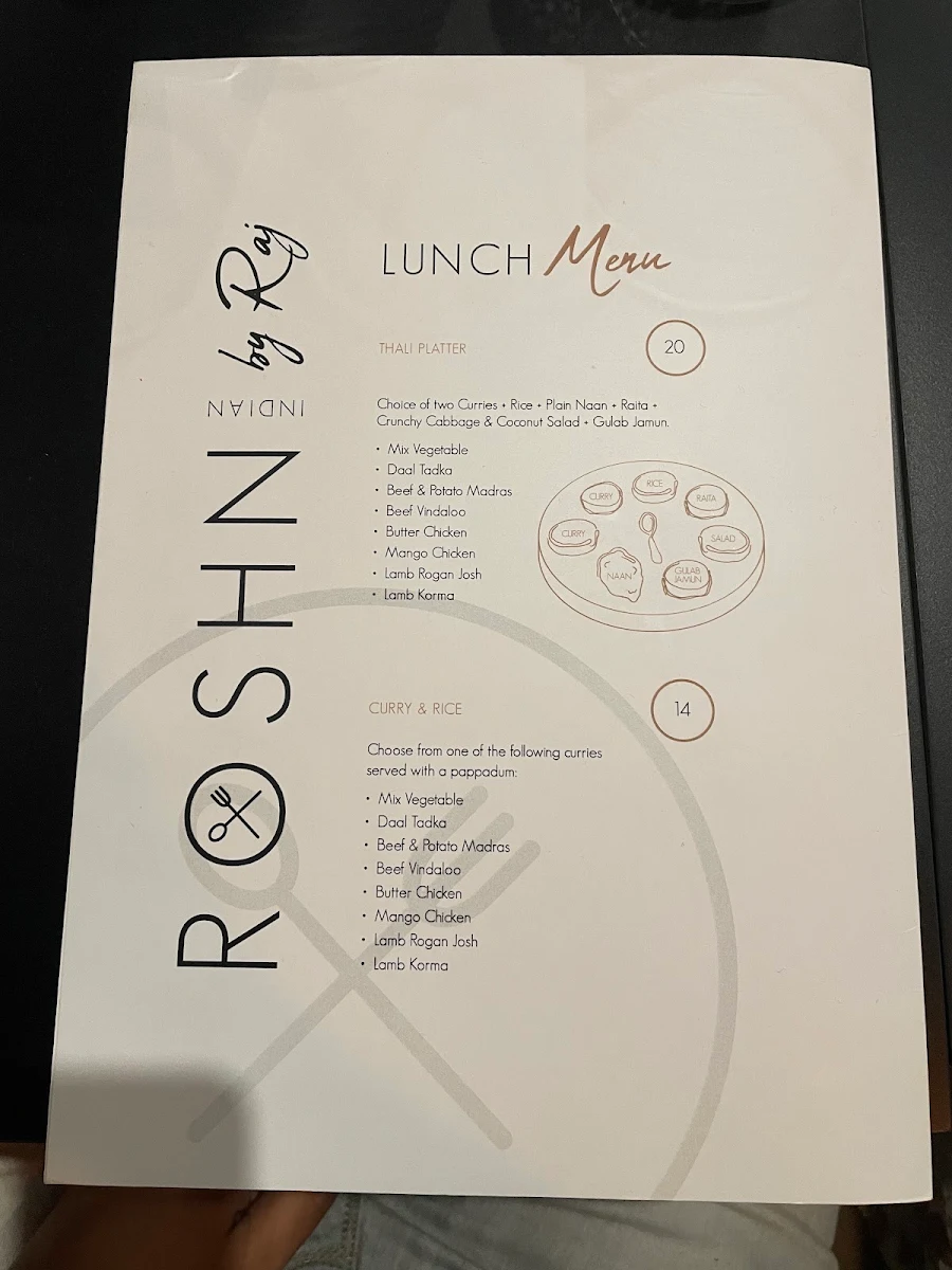 Menu, Roshni by Raj