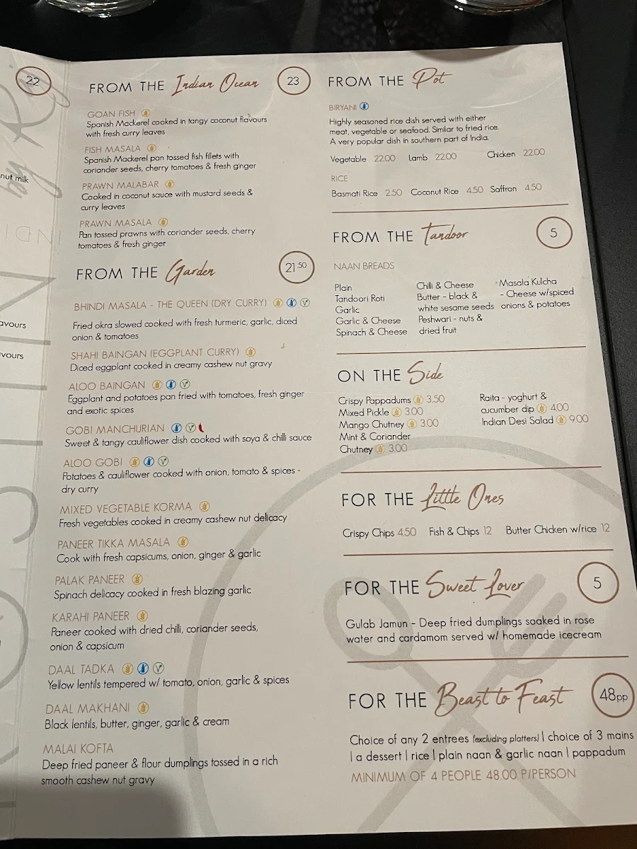 Menu, Roshni by Raj