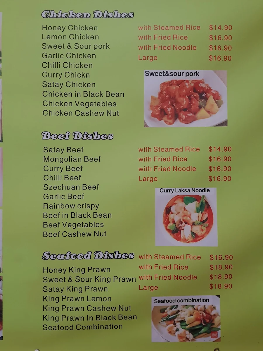 Menu, Xing's Kitchen