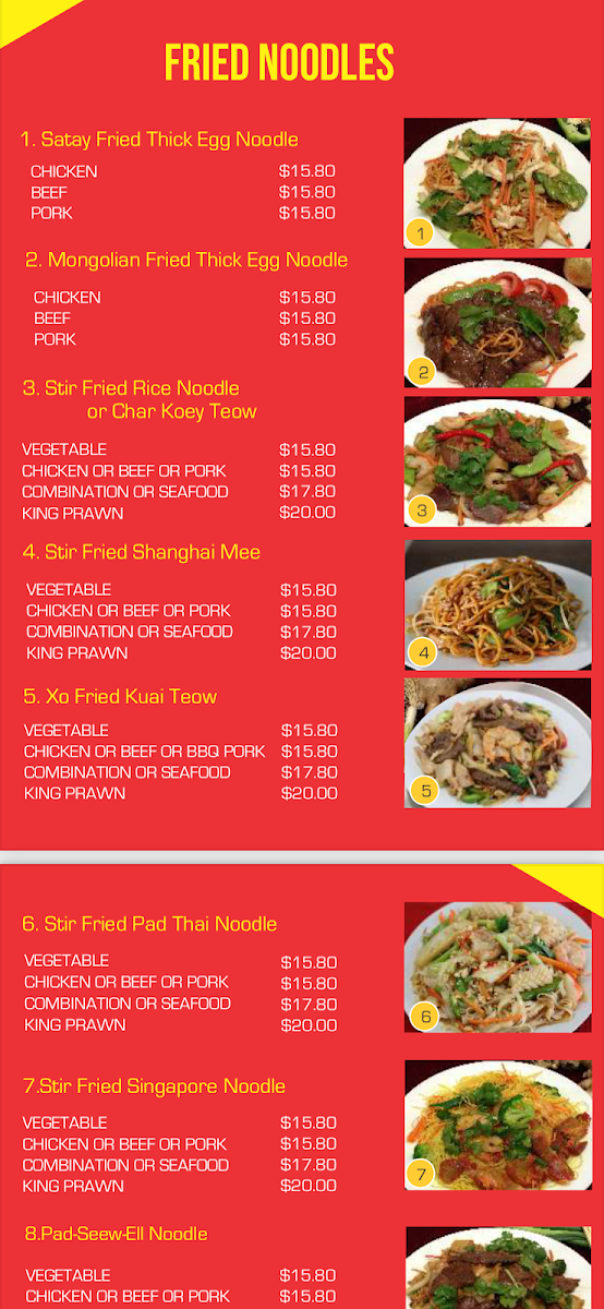 Menu, Noodle Paradise