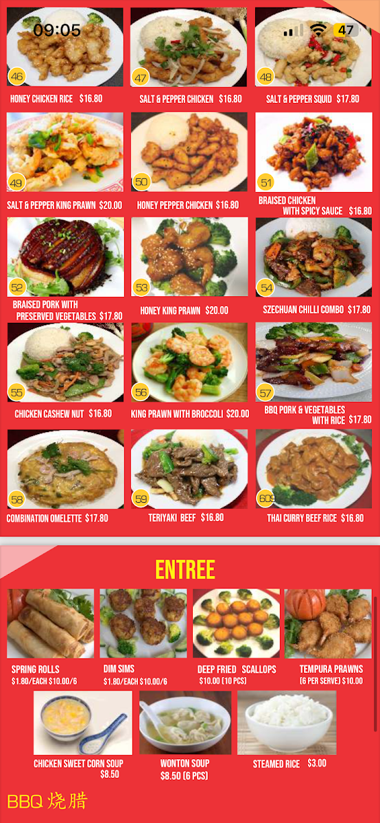 Menu, Noodle Paradise