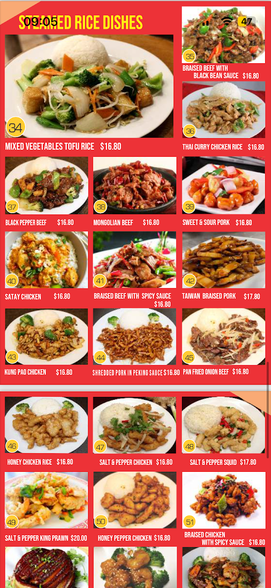 Menu, Noodle Paradise