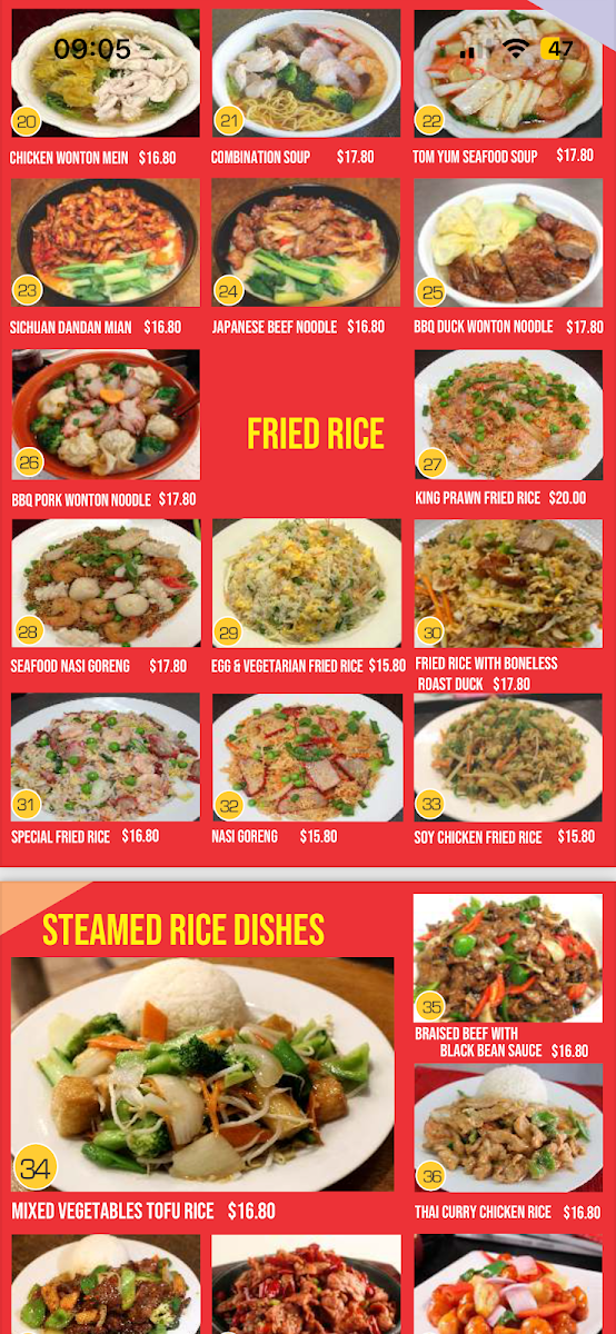 Menu, Noodle Paradise