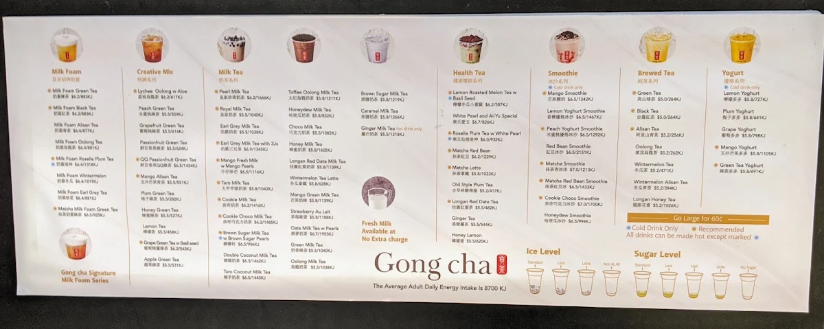 Menu, Gong Cha Indooroopilly