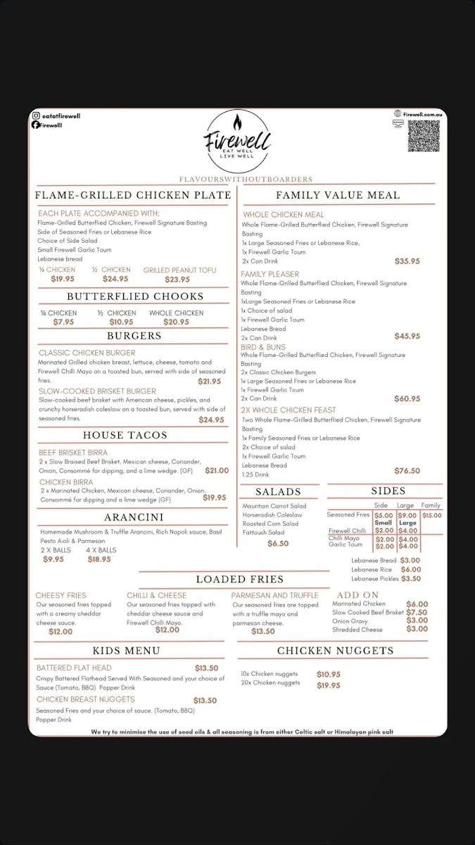 Menu, Firewell