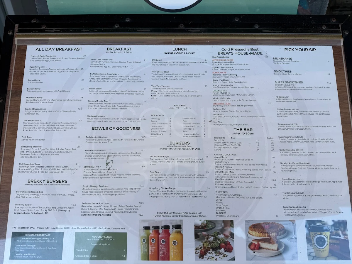Menu, Social Brew