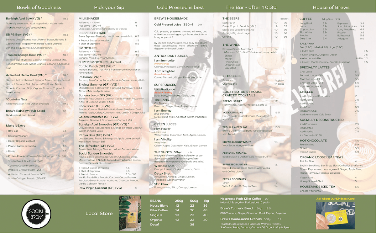 Menu, Social Brew