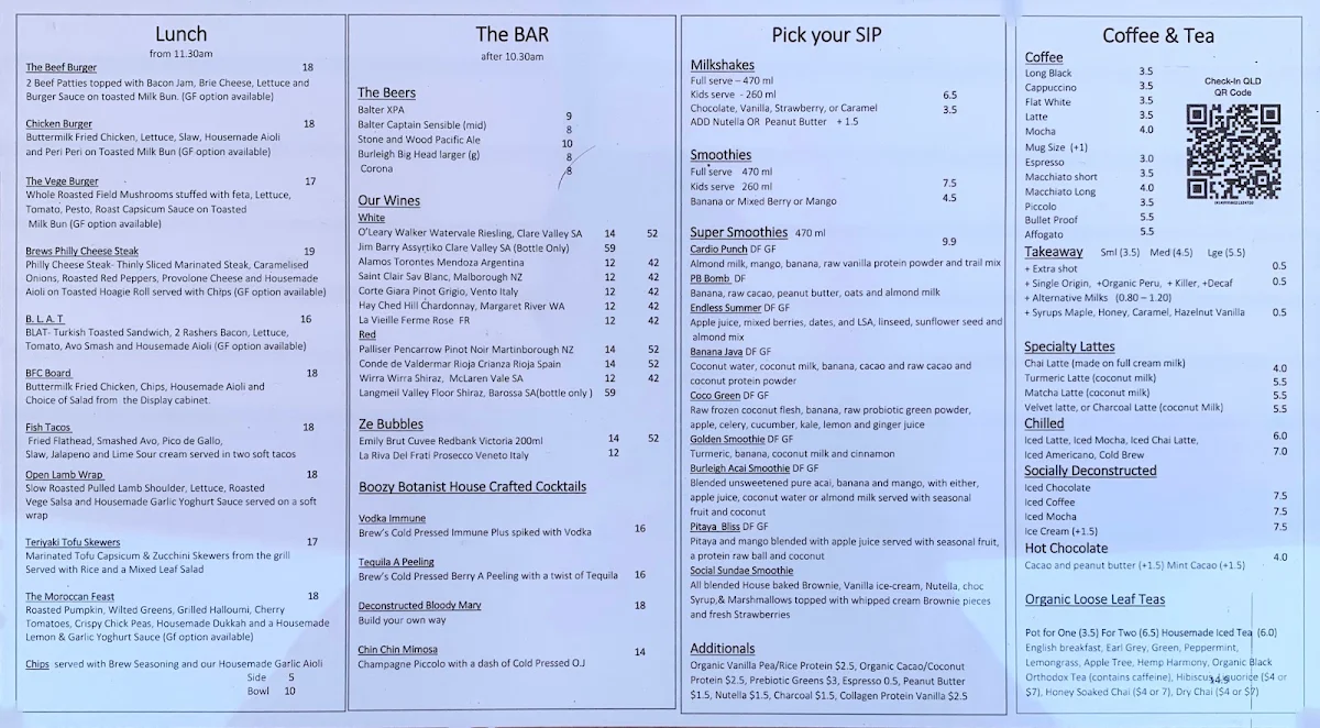 Menu, Social Brew