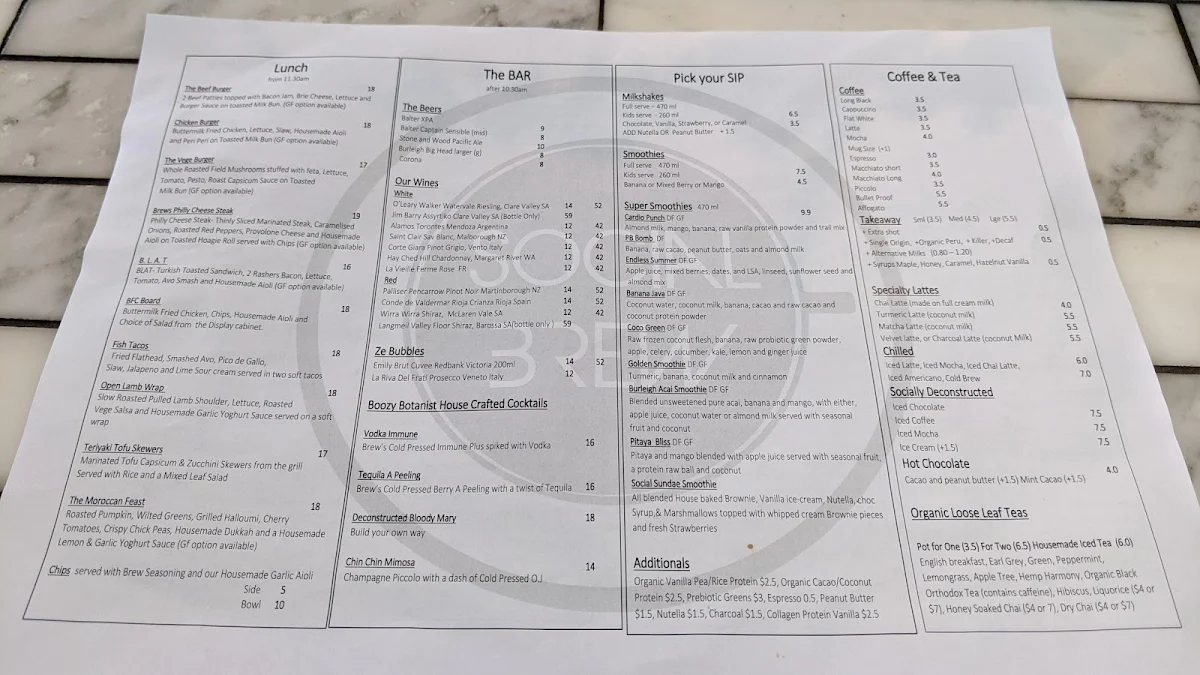 Menu, Social Brew