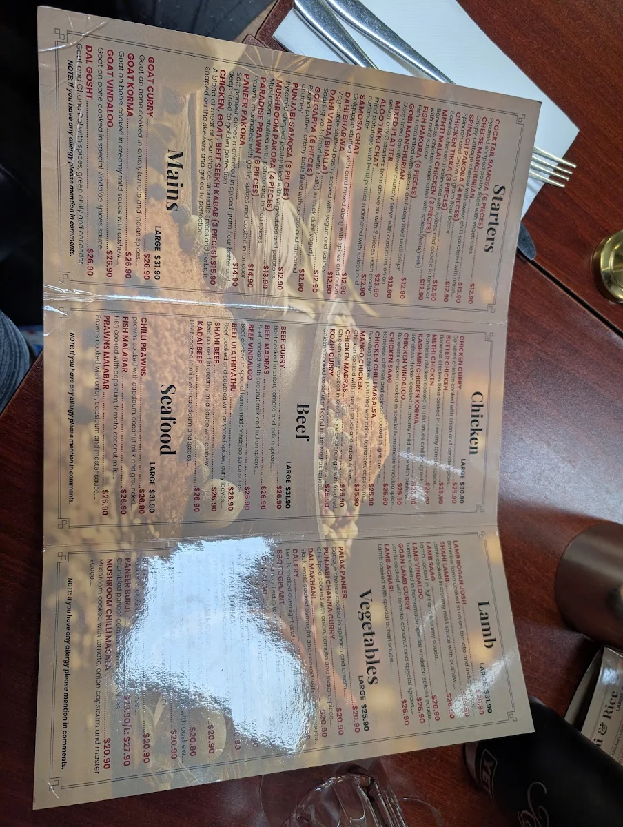 Menu, Indian Curry Paradise