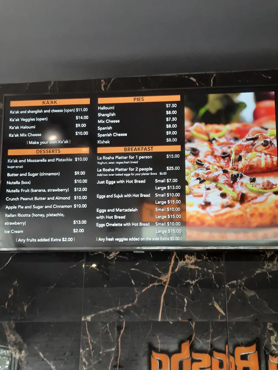 Menu, La Rosha Happy Manoosh