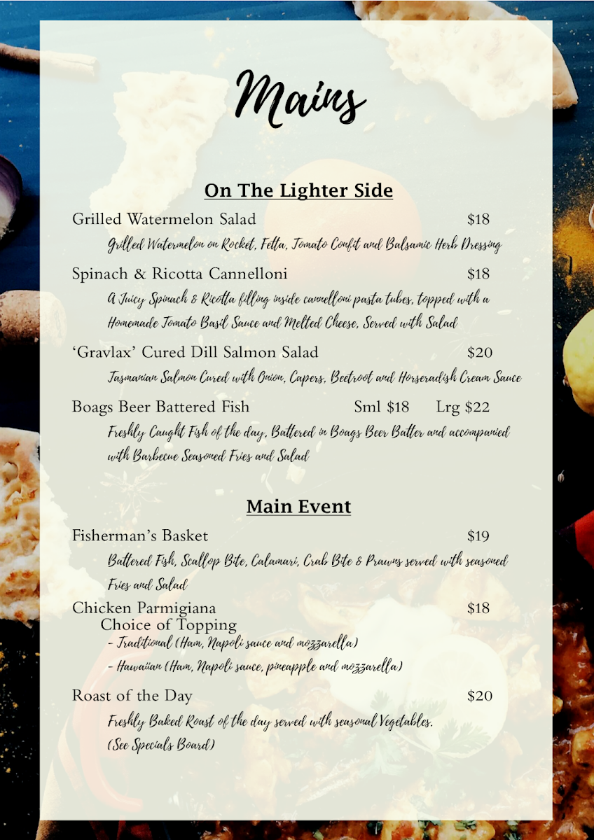 Menu, WE Fine Pty Ltd