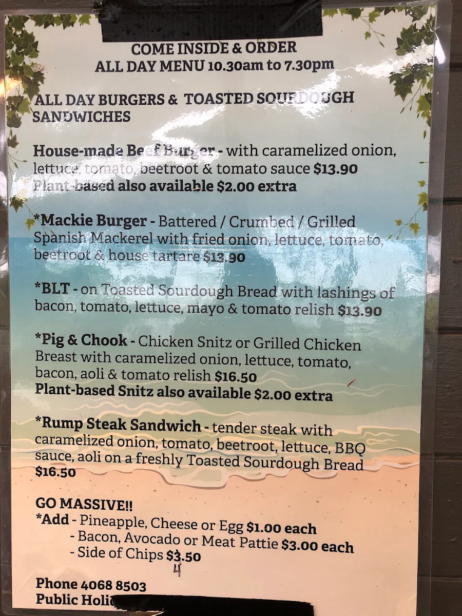 Menu, Beachy's Coconut Cafe