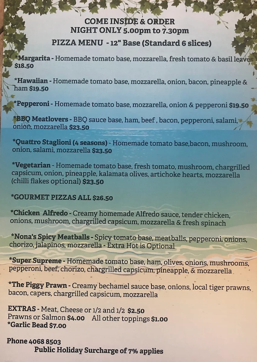 Menu, Beachy's Coconut Cafe