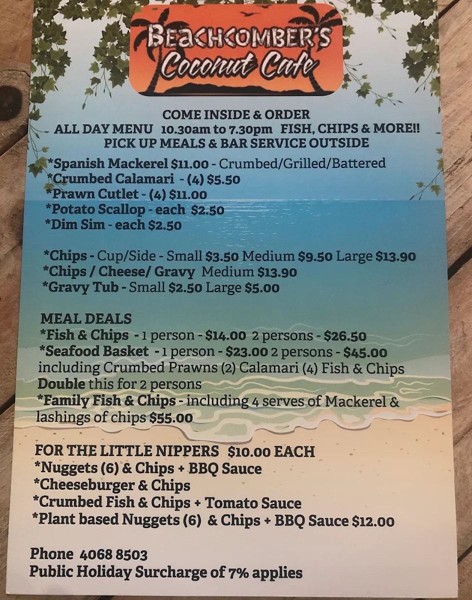 Menu, Beachy's Coconut Cafe