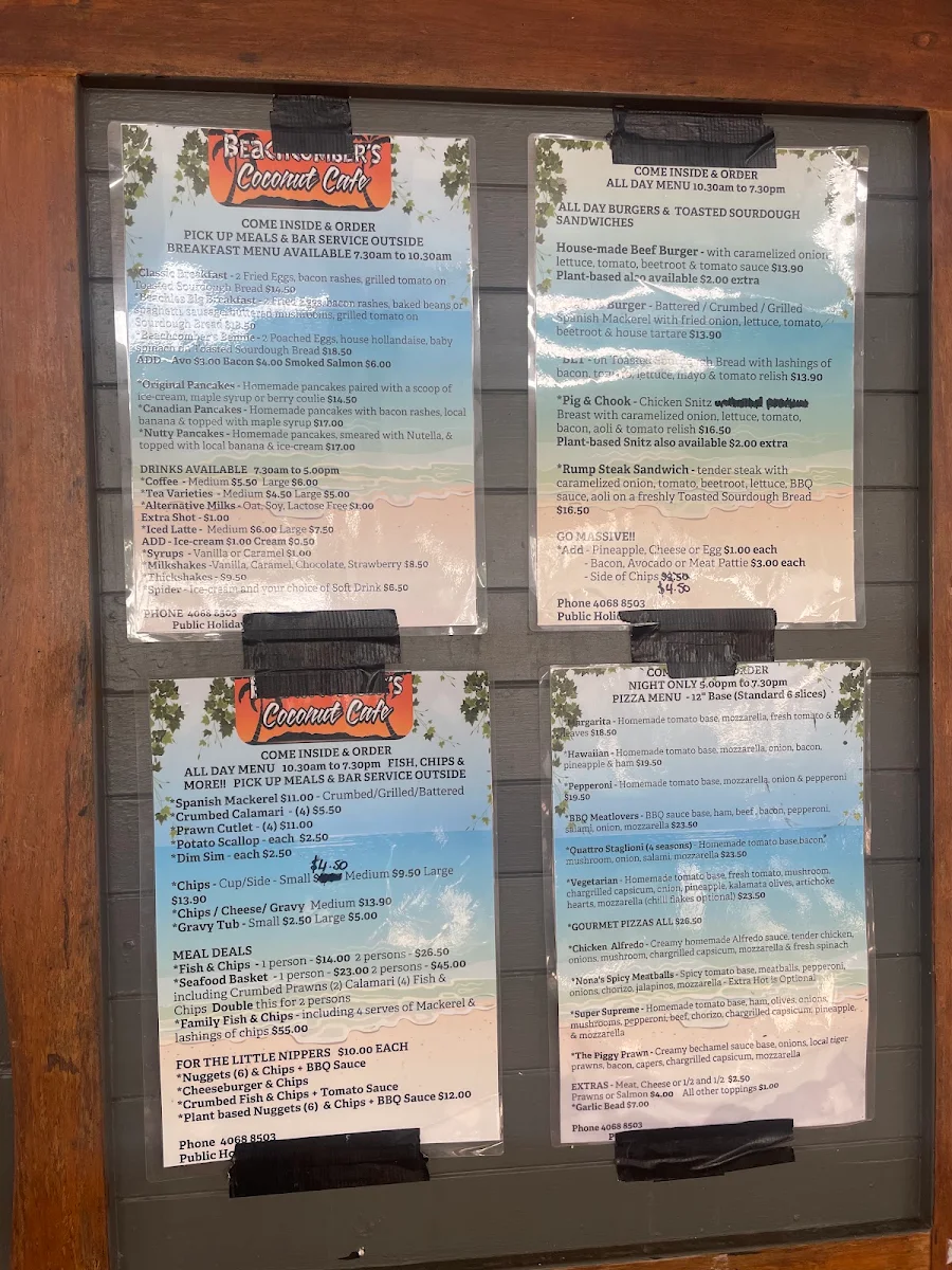 Menu, Beachy's Coconut Cafe