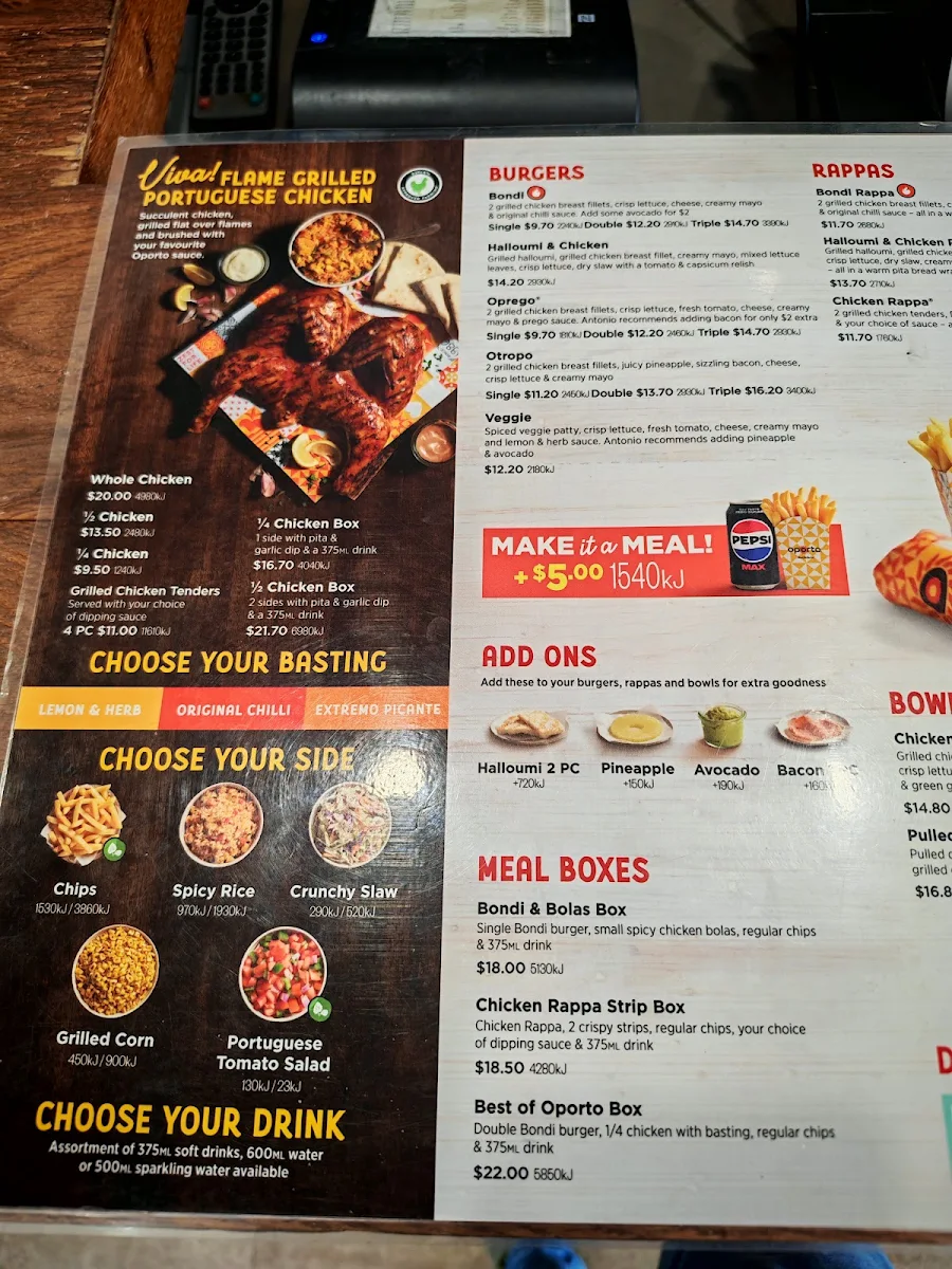 Menu, Oporto Belconnen DTR