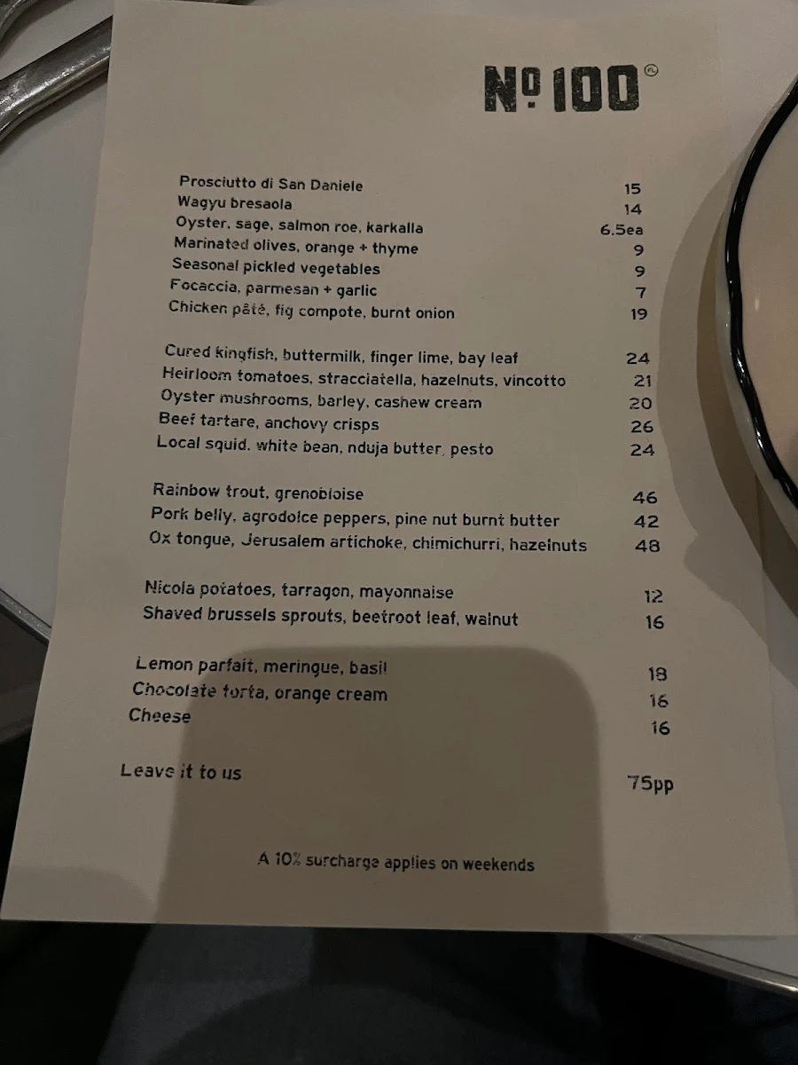 Menu, No. 100 Flinders Lane