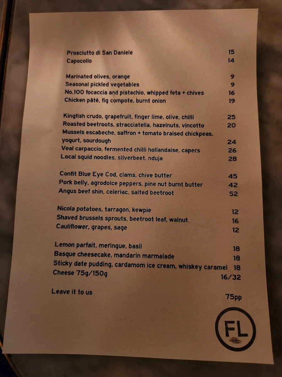 Menu, No. 100 Flinders Lane
