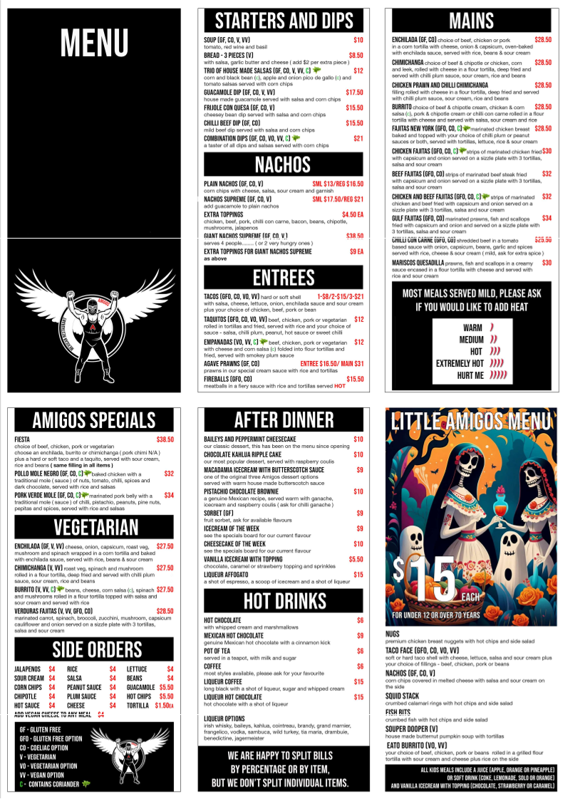 Menu, Amigos Mexican Restaurant