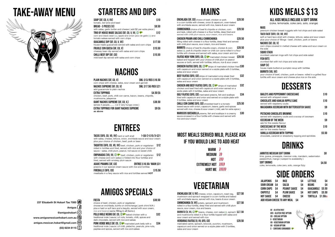 Menu, Amigos Mexican Restaurant