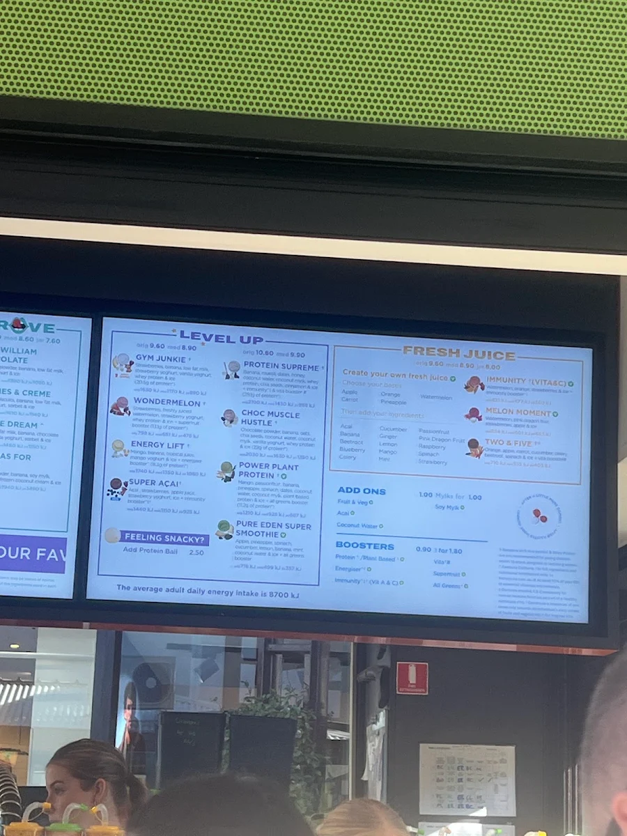 Menu, Boost Juice Harbour Town Adelaide