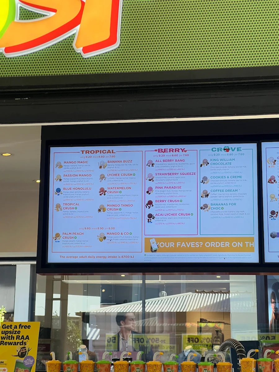 Menu, Boost Juice Harbour Town Adelaide