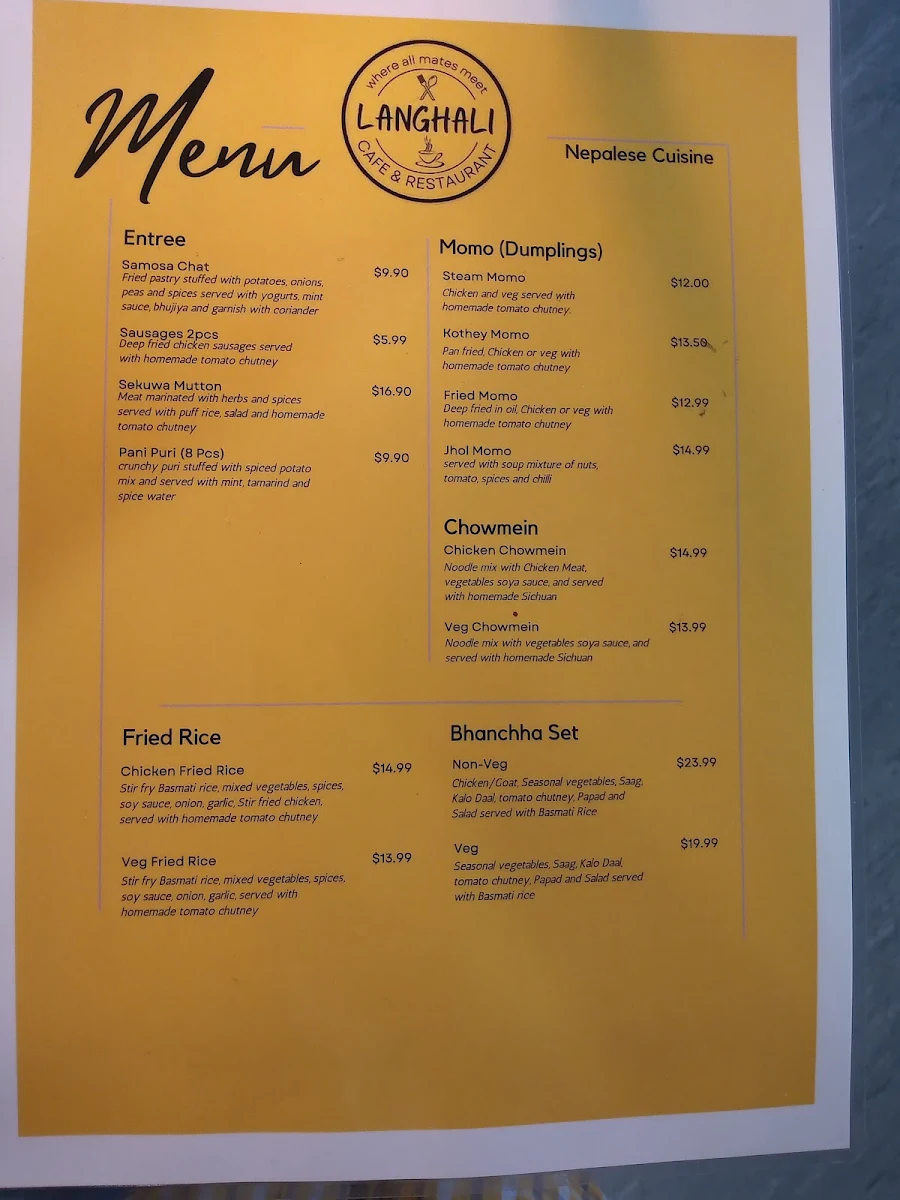 Menu, Langhali Cafe & Restaurant