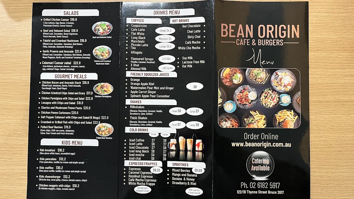 Menu, Bean Origin Bruce