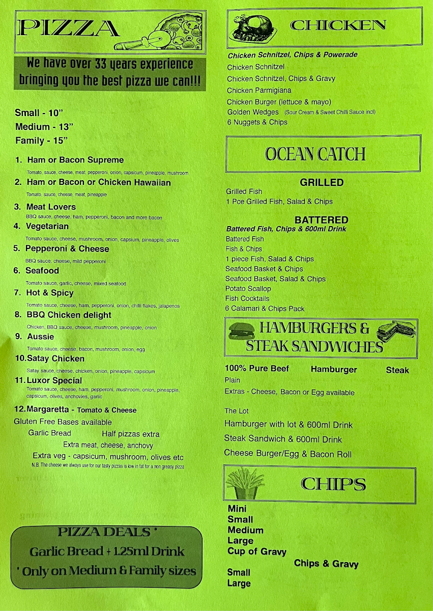 Menu, Luxor Cafe