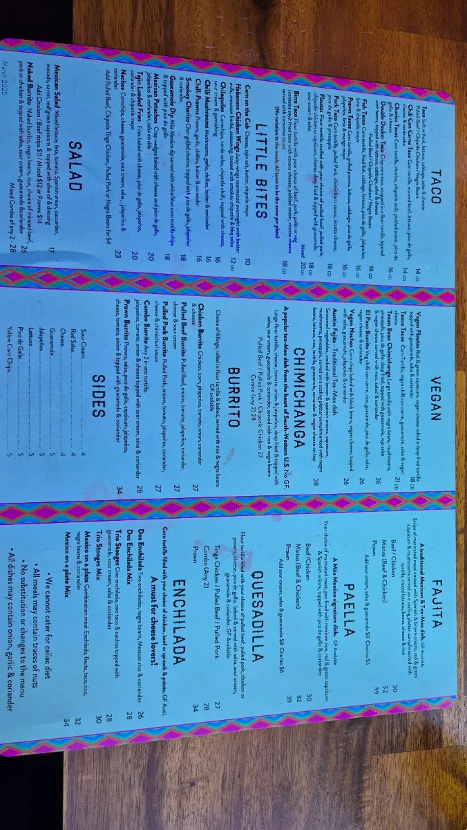 Menu, Miia Mexiico Dubbo