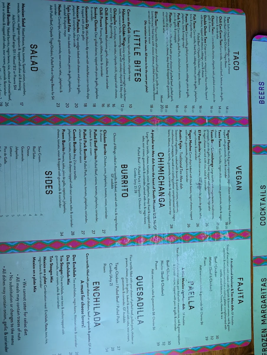 Menu, Miia Mexiico Dubbo