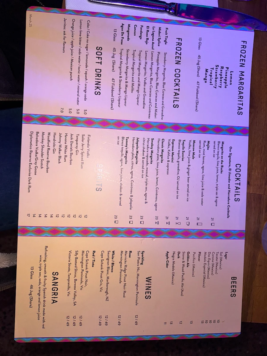 Menu, Miia Mexiico Dubbo