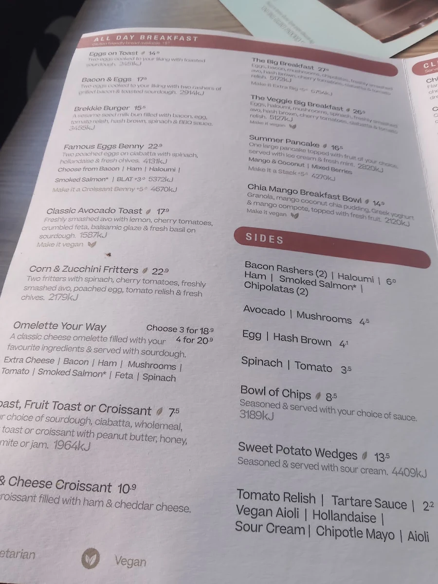Menu, The Coffee Club Café - Mater Hill