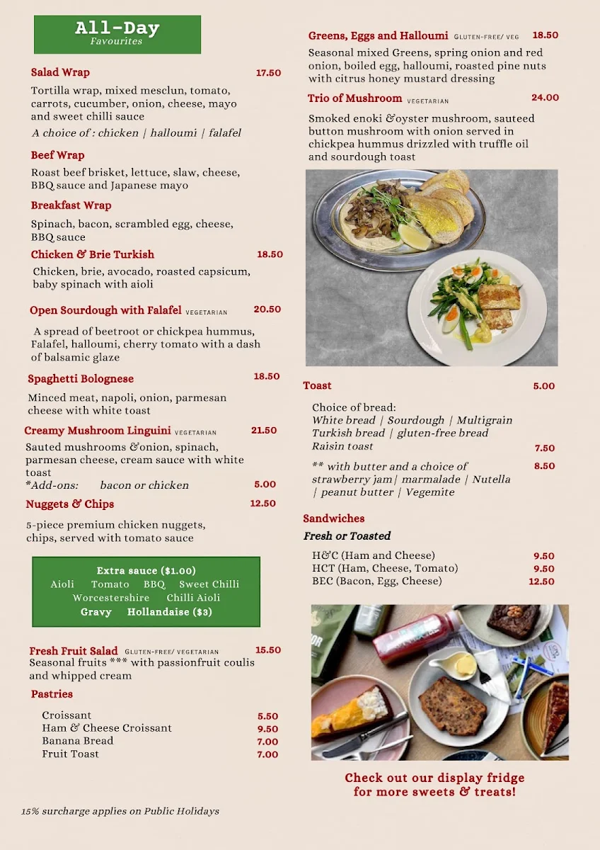 Menu, GPO Bar & Cafe