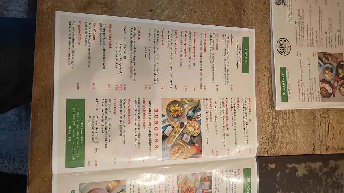 Menu, GPO Bar & Cafe