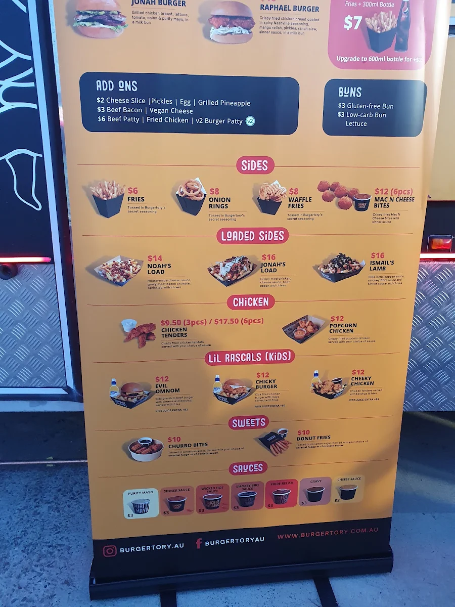 Menu, Burgertory (Yagoona)
