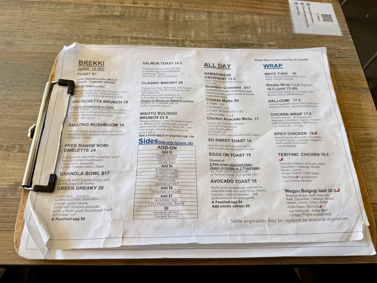 Menu, Two Forks Bondi