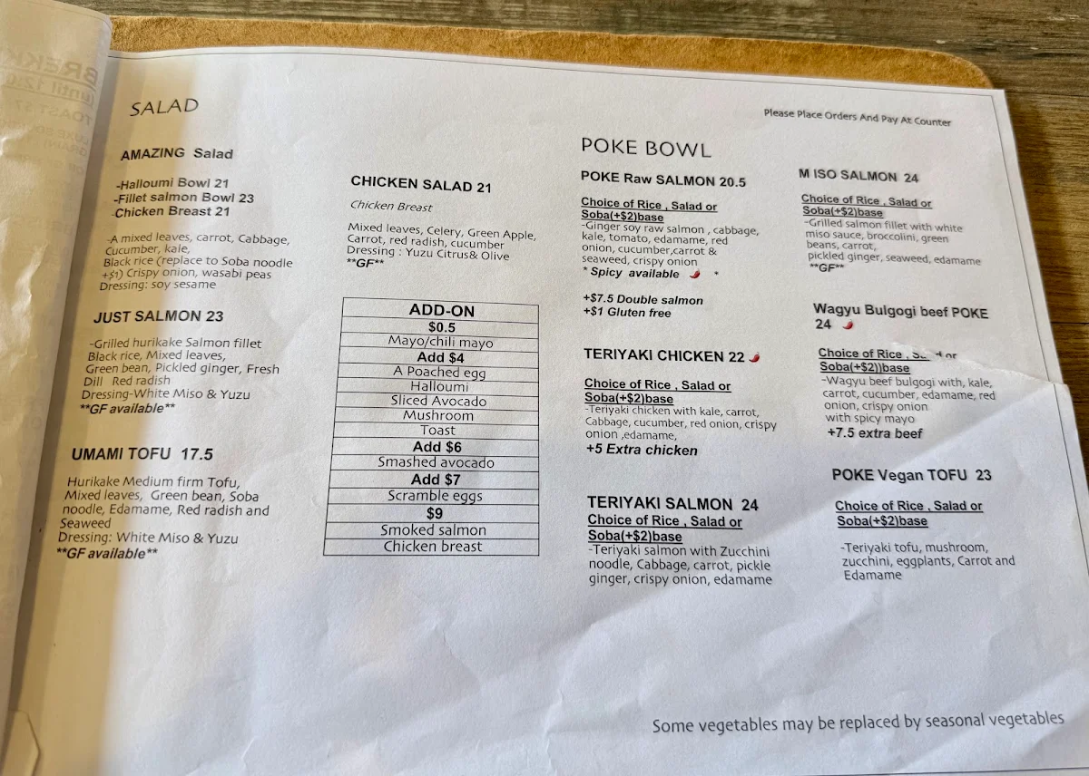 Menu, Two Forks Bondi