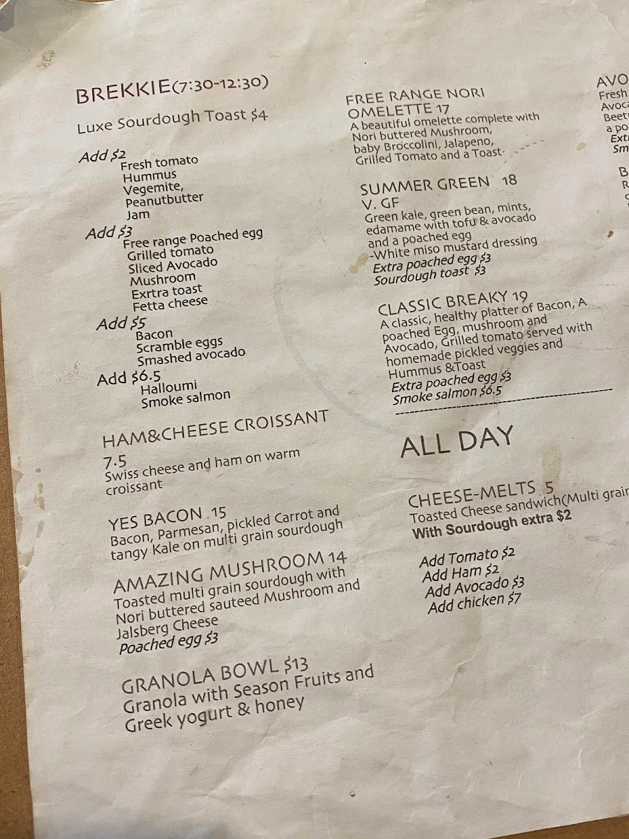 Menu, Two Forks Bondi